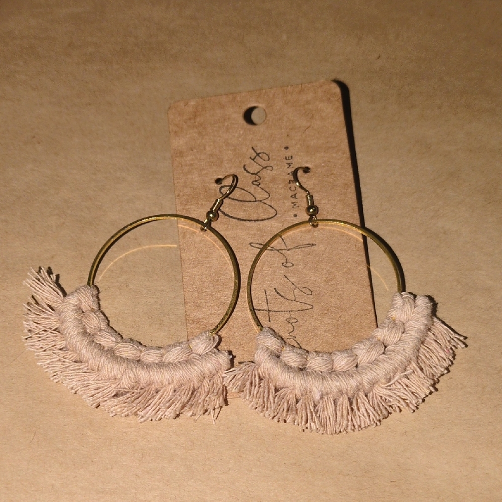 Cream Fringe Hoop Earrings with Bohemian Flair